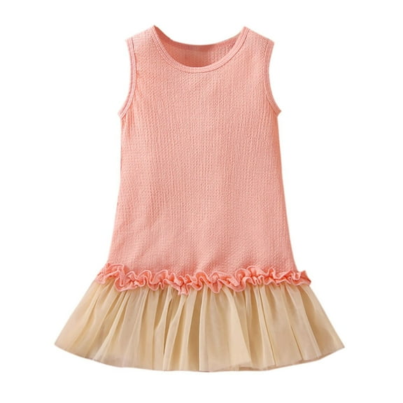 Odeerbi Toddler Kids Baby Girls 2025 Fashion Cute Solid Color Sleeveless Mesh Ruffles Princess Dress