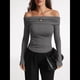 thumbnail image 5 of Blusas Elegantes Informales con Hombros Descubiertos para Mujer, de Corte Entallado, de Larga, para Salir en y Otoño. Gris M, 5 of 9