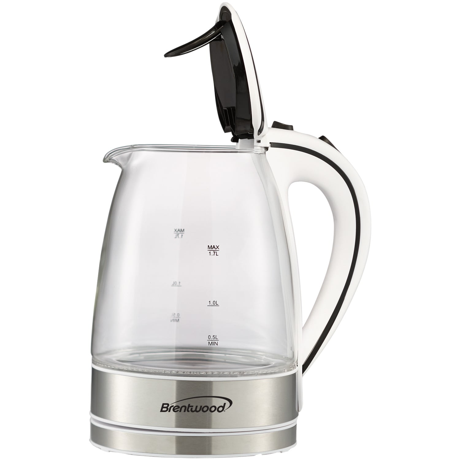 Brentwood 1,100-Watt 1.8-Qt. 7-Cup Cordless Tempered-Glass Electric Kettle with Auto Shut-off, White