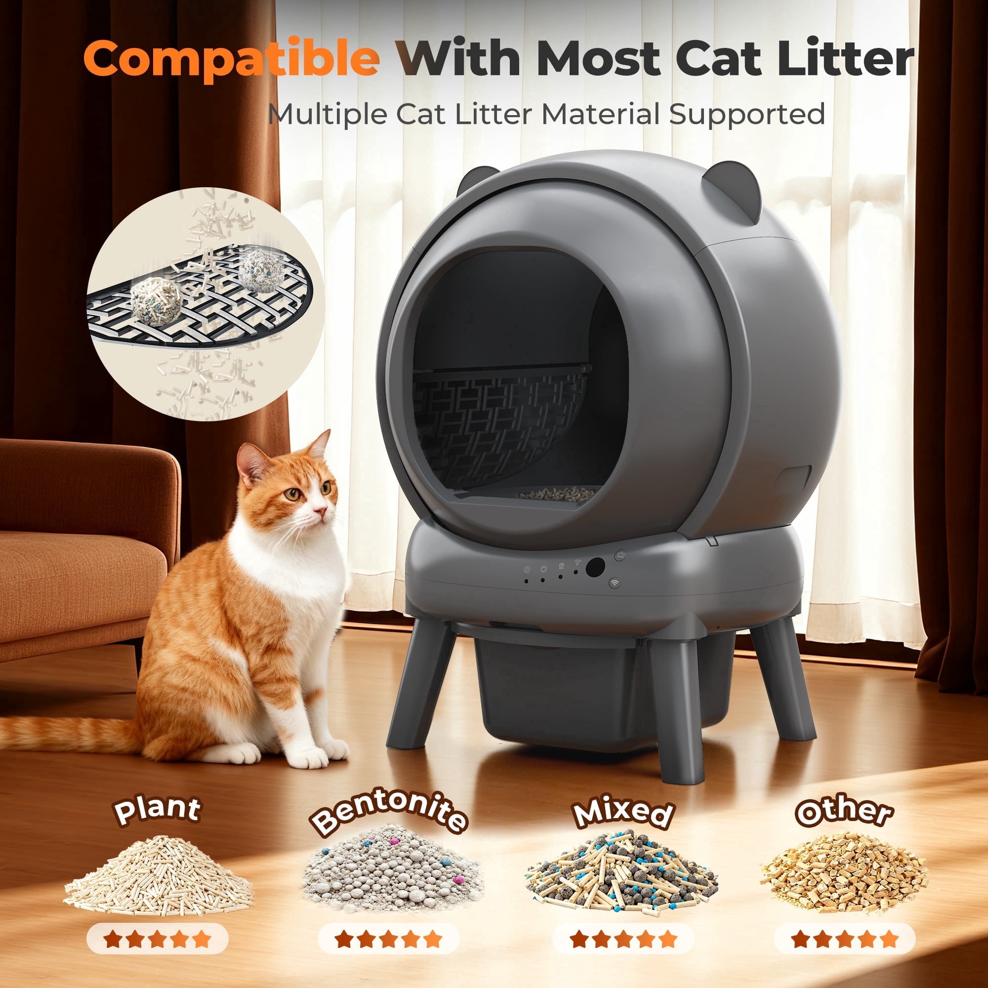 Self Cleaning Cat Litter Box, Automatic Cat Litter Box with Smart App Control, 100L Large Capacity, 15L Waste Bin, 8 Safety Sensors, Low Noise 35dB, Smart Litter Box for Multiple Cats
