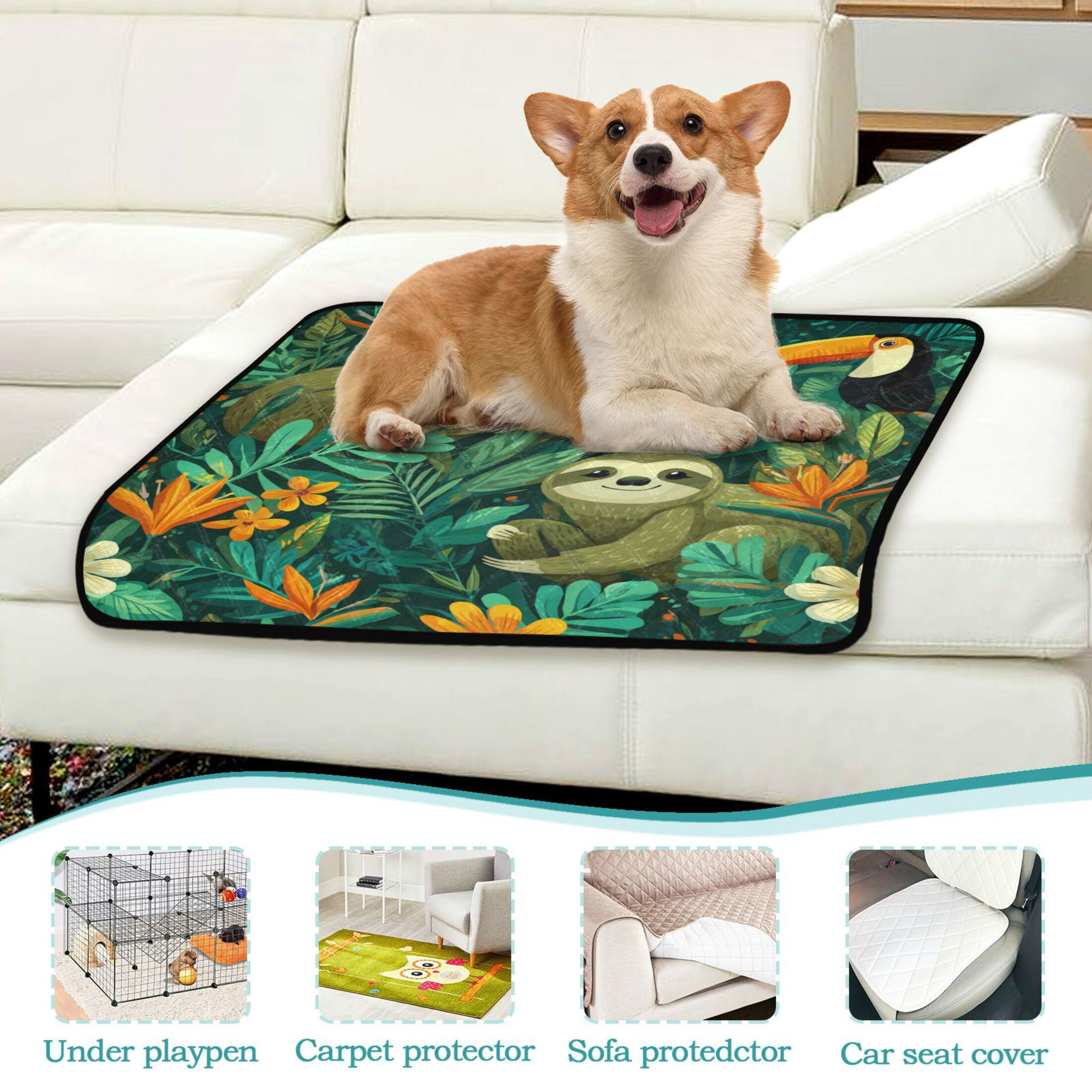 Qxltty Playful Sloths Cat litter Pads Pet Set of 2 Diaper Mats Center Anti-leakage Layer Absorbent Soft and Comfortable