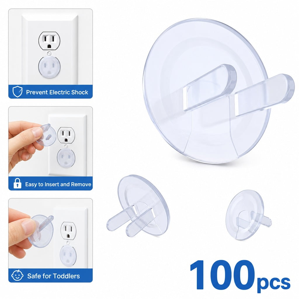100 Pack US Standard Child Safety Outlet Covers, Clear 2-Prong Electrical Plug Protectors for Baby Proofing