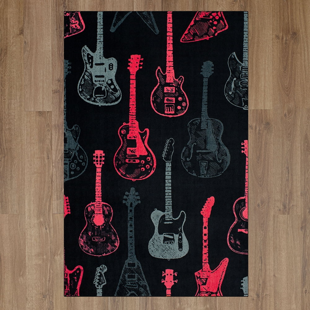 Mohawk Home Guitar Montage Printed Indoor Area Rug in Pink, 5'x8'
