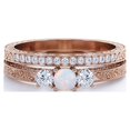 thumbnail image 4 of JeenMata Past Present Future 1.75 Carat Round Cut Australian Opal and Moissanite Art-Deco Edwardian Cathedral Wedding Ring Set in 18K Rose Gold Plating over Silver, 4 of 7