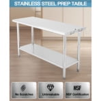 TEQIN Stainless Steel Table Prep & Work Table,NSF Heavy Duty Commercial with Undershelf and Backsplash Prep Worktable for Restaurant Kitchen Home and Hotel