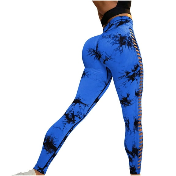 UTSJKR Tie Dye Sexy Leggings for Women High Waist Yoga Pants, Scrunch Butt Lifting Elastic Tights Fashion Side Cut Out Yoga Pants Blue L