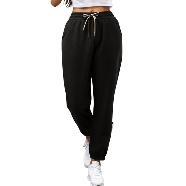 Gibobby pantalones para nieve mujer Pantalones de chándal holgados de talle para mujer, pantalones de moda con bolsillos y forro polar (Negro, S)