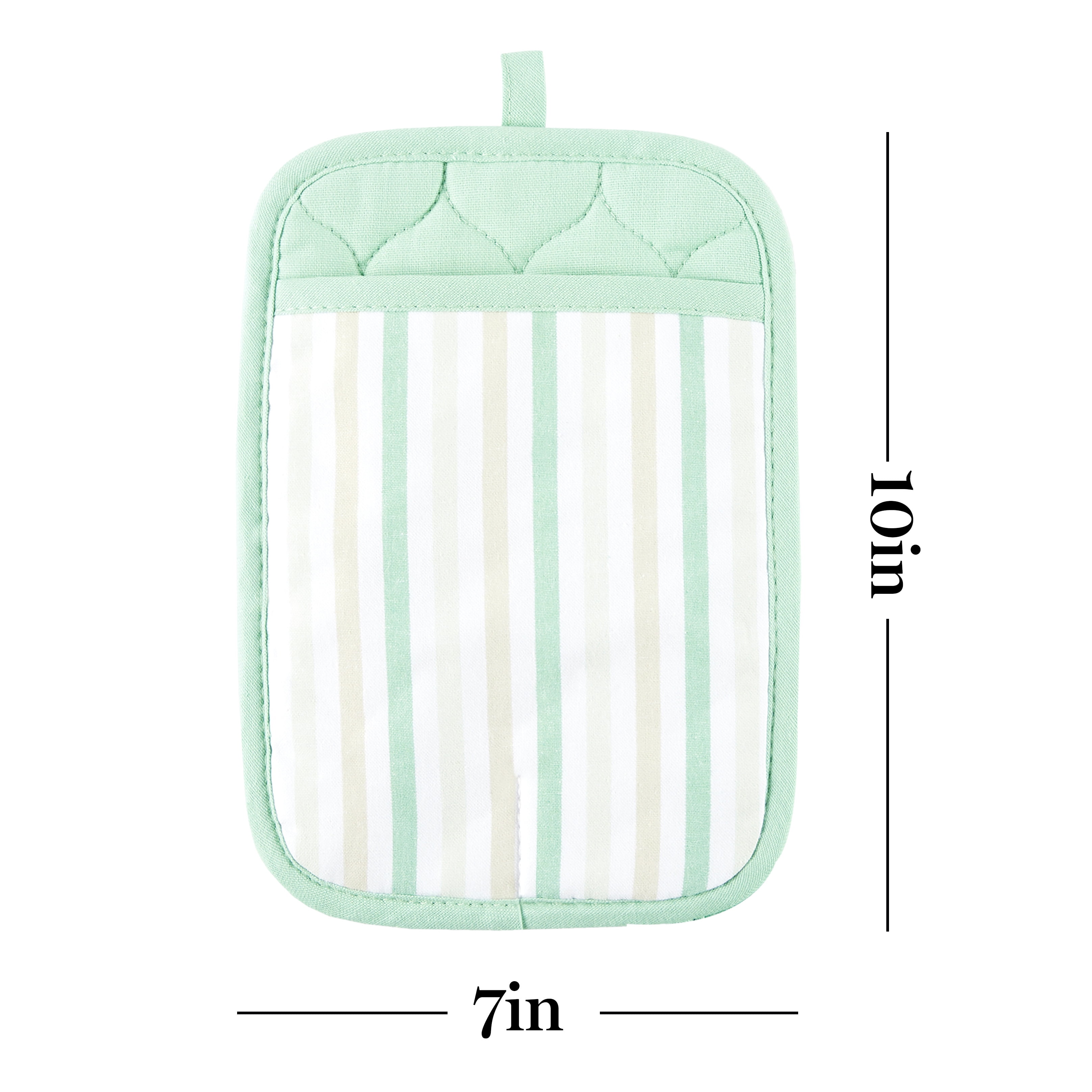 Martha Stewart Daisy Stripe Pot Holder Set 2-Pack, Green, 7"x10"