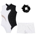 thumbnail image 3 of YONGHS Girls Sparkly Dance Unitards Biketards Gymnastics Leotards with Shorts Hair Tie Black 14, 3 of 5
