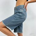 thumbnail image 4 of LWavelet Women Denim Bermuda Shorts High Waisted Frayed Hem Loose Fit Casual Summer Blue XL, 4 of 6