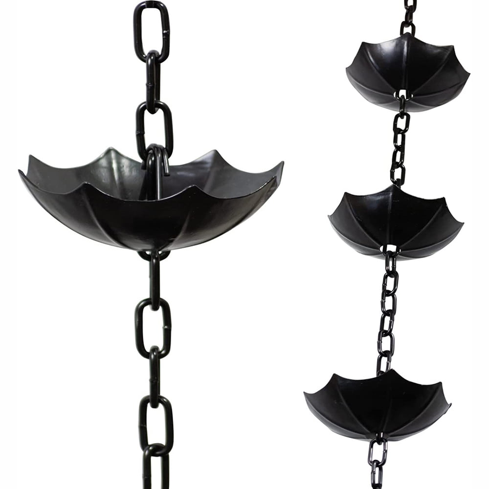 Rain chain for gutters, umbrellas, 81/2 feet, black powder coated