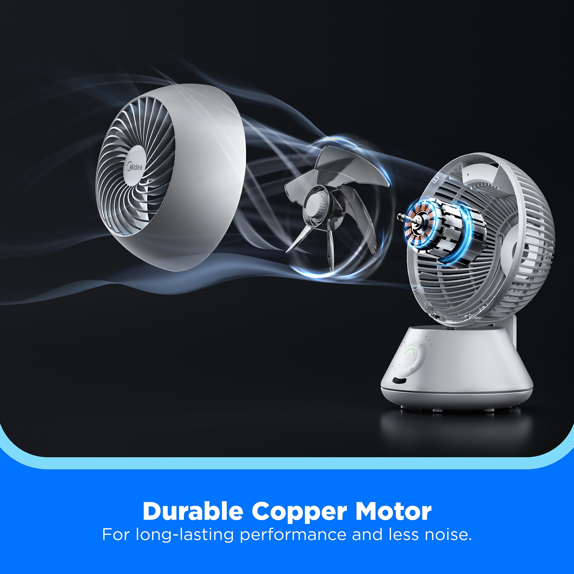 Midea Smart TurboBreeze Globe Air Circulator, 5 speeds with Remote, White