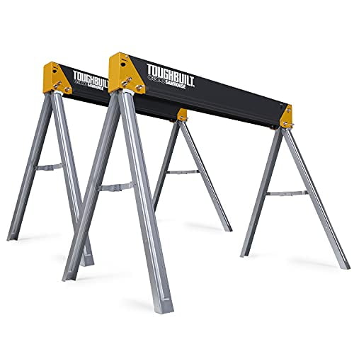 ToughBuilt - Folding Sawhorse/Jobsite Table - Sturdy, Durable, Lightweight, Heavy-Duty, 100% High Grade Steel, 1100lb Capacity, Easy Carry Handle - (TB-C300) - 2 Pack