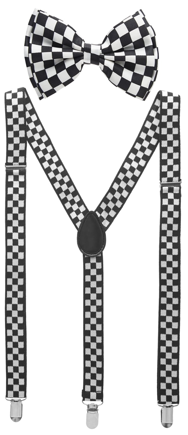 Black & White Checkered Bowtie and Suspender Set Bow Tie and
