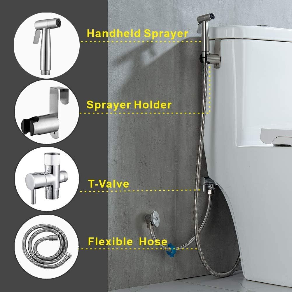 Garosa Stainless Steel Handheld Bidet Sprayer for Toilet,Bathroom Water Spray Head Set,Silver