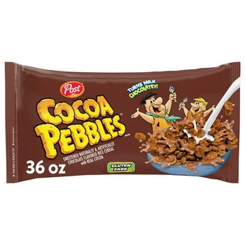 Post Cocoa PEBBLES Breakfast Cereal, Gluten Free, Cocoa Flavored Cri Rice Cereal, Breakfast Snacks, 36 Oz