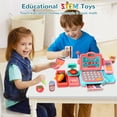 thumbnail image 3 of Wisairt Cash Register for Kids, Toy Cash Register with Scanner Voice Recognition Payment Function, Play Cash Register, Count Learning Toys, 24Pcs Mini Playset (Pink), 3 of 9