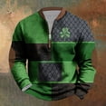 thumbnail image 2 of YABCSAZ Men's St Patricks Day Sweatshirt Long Sleeve Irish Shirts Vintage Stand Collar Zip Pullover Shamrock Clover Printed Plaid Sweaters,Mardi Gras Valentine's Day Gifts, 2 of 3