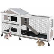 PETSCOSSET Wooden Rabbit Hutch with Run Bunny Cage on Wheels with 3 Pull-Out Trays