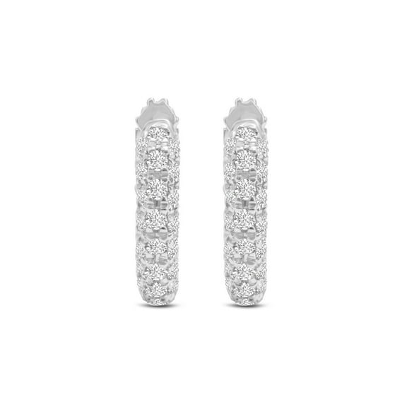 TimeLe$$ Classics 10K White Gold Ladies Small Huggie Hoop Earrings with Natural Diamonds All Around