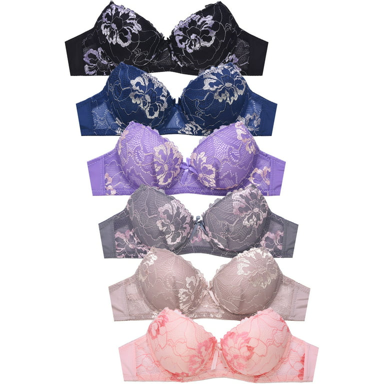 247 Frenzy Women's Essentials Mamia PACK OF 6 Full Coverage Allover Lace  Bras 