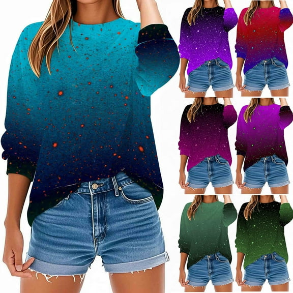 Olyvenn Glitter Sweatshirt for Women 2025 Fall Fashion Pullover Tops Casual Crew Neck Long Sleeve Halloween Christmas Shirts Black XXXL