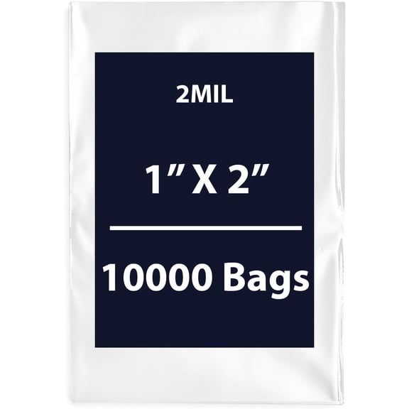 Clear Flat Poly Bags, 2Mil 1" X 2" & 10000 Bags | Low-Density Polyethylene (LDPE), Flat Open Top Plastic Packaging Packing | Flexible and Durable Plastic Bags