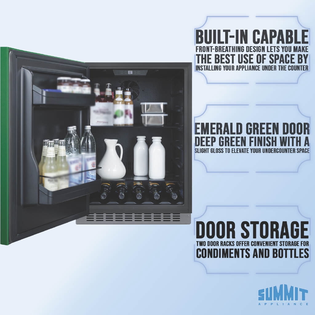 Summit 24" Built-In Refrigerator, 4.8 cu.ft., ADA Compliant, Undercounter, Green, Stainless Steel - AL54GLHD (Left Handed Door Swing)