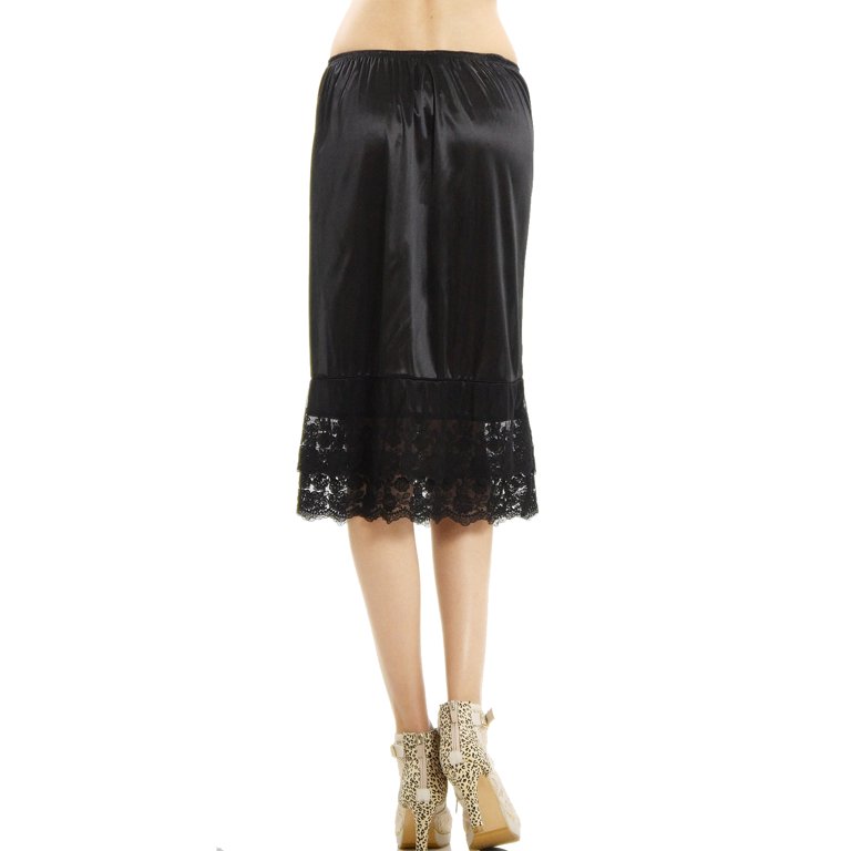 Women's Long Double Layered Lace Satin Skirt Extender Underskirt