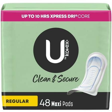 U by Kotex Clean & Secure Maxi Pads  Regular Absorbency  48 Count