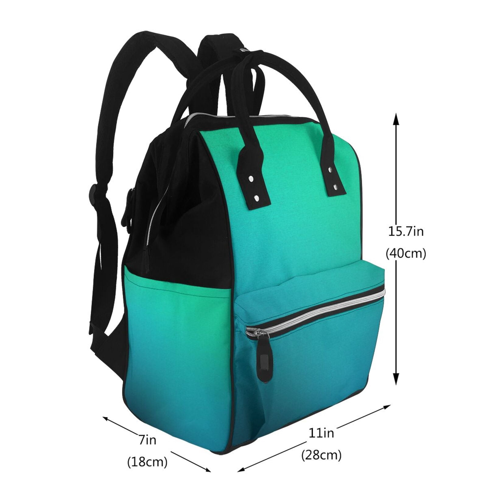 Ratiio Green Turquoise Teal Mummy Backpack - Waterproof Twill Canvas, Large Capacity Diaper Bag with Multiple Pockets and Adjustable Straps