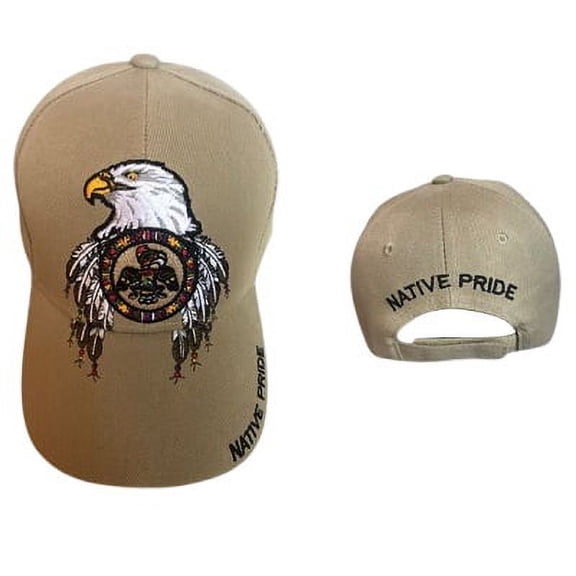 Eagle & Feathers Native Pride Baseball Caps - Khaki Color Uni-Sex Style -- FREE USA Shipping--(CapNp564k)