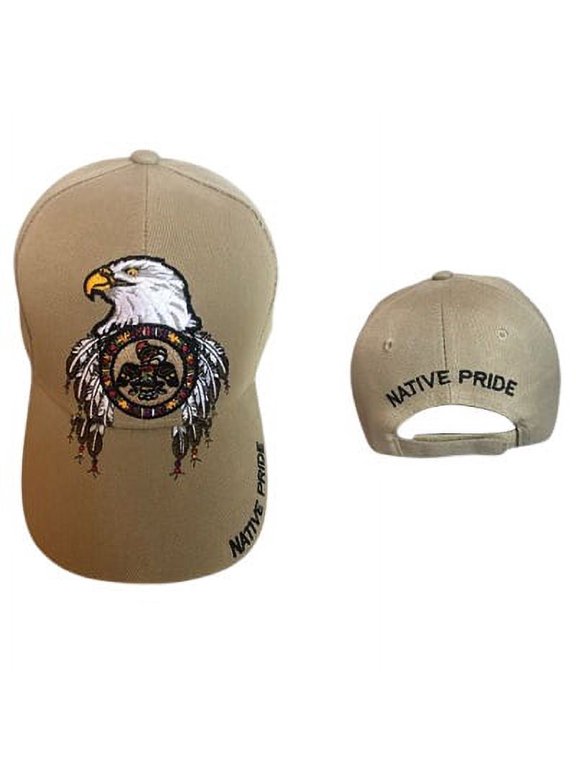 Eagle & Feathers Native Pride Baseball Caps - Khaki Color Uni-Sex Style -- FREE USA Shipping--(CapNp564k)