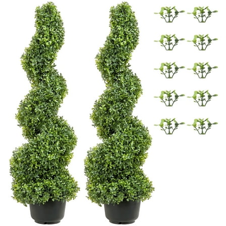 VEVOR 2 pcs. Artificial Boxwood Tower Topiary Spiral Artificial Plant 122cm high Decorative Plant Green Plastic PE Iron Topiary Plants incl. 10 pcs. Replacement Leaves