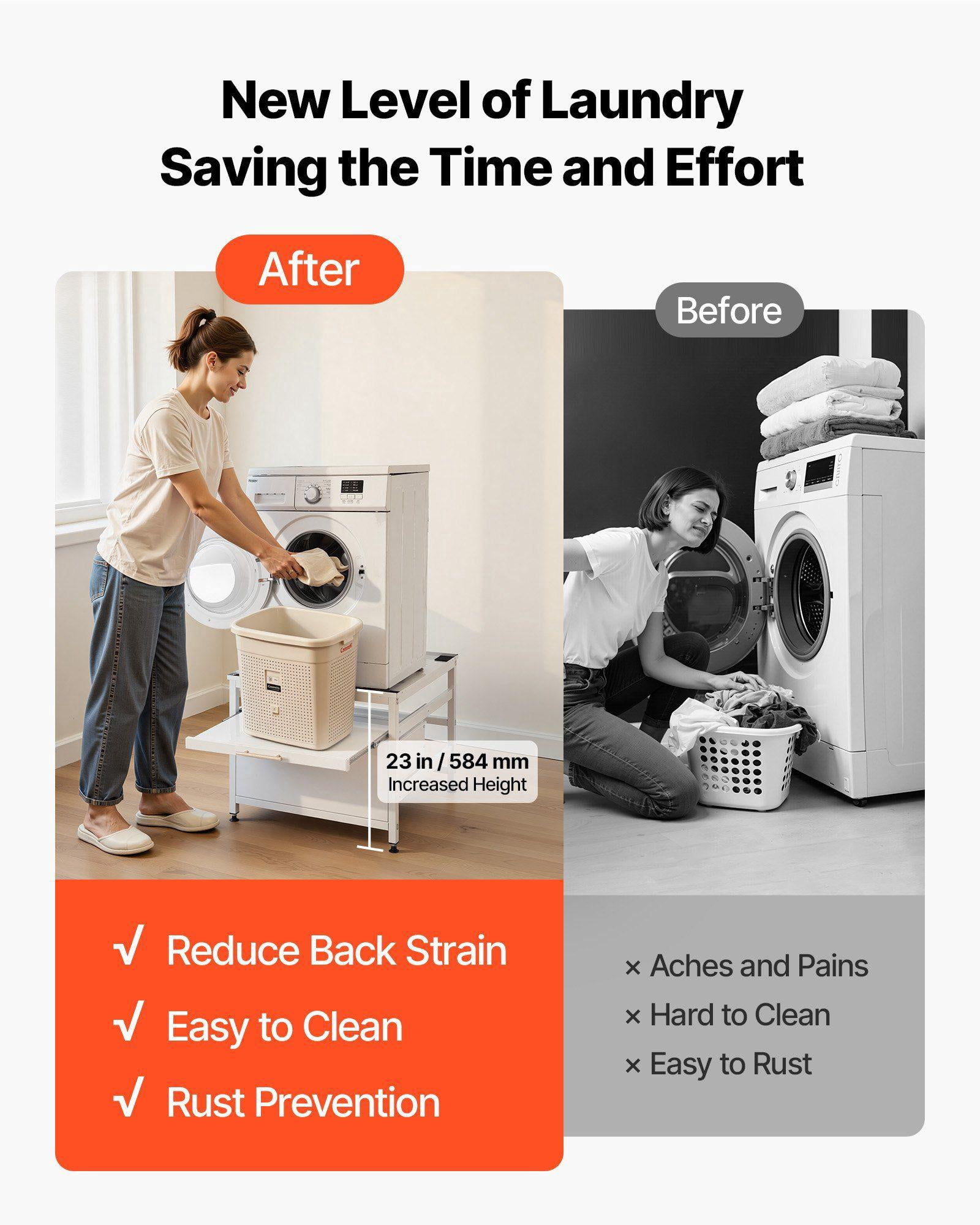 Laundry Pedestal with Pull Out Tray 29x29 Washer Dryer Stand 23 Inch Height 700lb Capacity Non Slip Feet White Storage