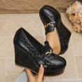 thumbnail image 5 of SACFOF Women’s Leather Slip-on Platform Wedge Heel Dressy Loafers with Metal Hook Loop Retro Round Toe Comfort Arch Support Non-Slip Platform High Heel Pumps Daily Office Walking Shoes, 5 of 6