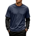 thumbnail image 2 of Men's Fake 2-Piece Layered Solid Shirts Casual Pullover Light Blue 3XL, 2 of 6