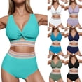 thumbnail image 1 of VBTAPA Womens High Waisted Bikini Sets Color Block Keyhole Swimsuits Tummy Control Two Piece Bathing Suit Clearance Sale Dark Blue L, 1 of 9