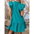 thumbnail image 2 of Wehilion Womens 2023 Summer V-Neck Drawstring Ruffle Cap Short Sleeve Side Pockets Mini Dress Sundress, 2 of 8