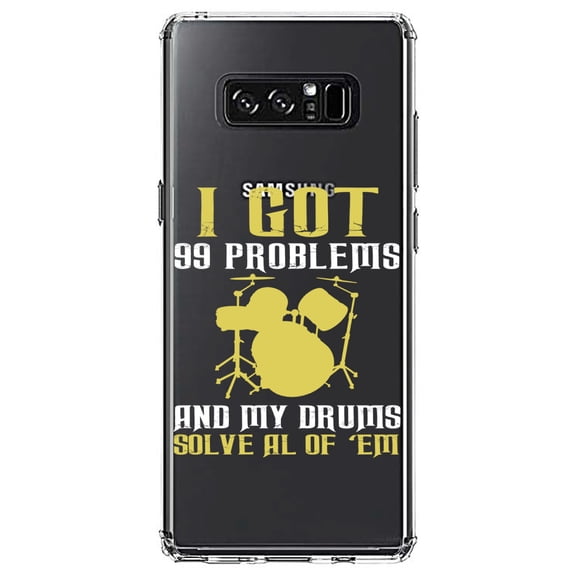 DistinctInk Clear Shockproof Hybrid Case for Samsung Galaxy Note 8 - TPU Bumper Acrylic Back Tempered Glass Screen Protector - Got 99 Problems & My Drums Solve 'Em