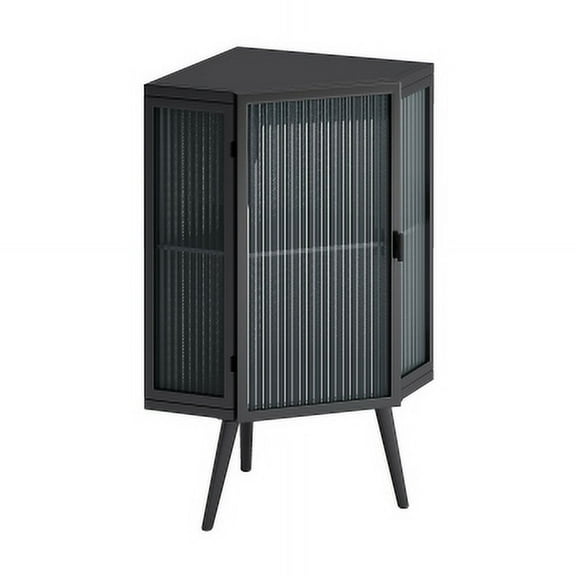 22.25" Floor Coner Cabinet with Tempered Glass Door & Storage Shelves for Bathroom, Living Room, Bedroom (Black)