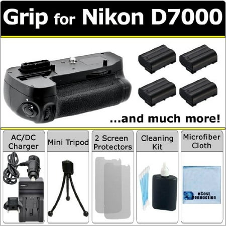 Battery Grip for Nikon D7000 DSLR Camera, 4 EN-EL15 Long Life Batteries, AC/DC Turbo Charger with Travel Adapter & eCostConnection Starter