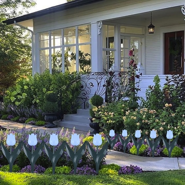 HCBY Tulip-Shaped Garden Edging, Plastic Flower Border Stakes, Modular Interlocking Design, Bright Multi-Color Petals, Yard Lawn & Flower Bed Decor