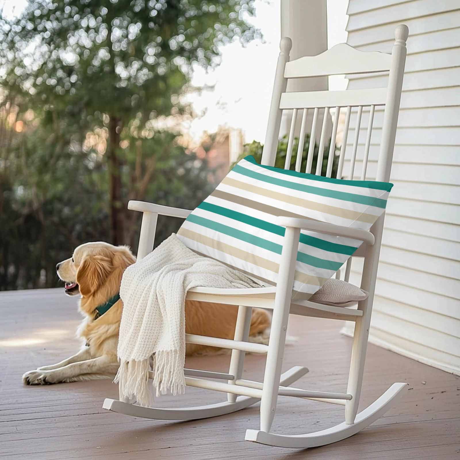 Brown Beige Teal White Striped Outdoor Pillow Covers Set of 2 Modern Minimalist Lines Waterproof Throw Pillow Case Decorative Square Cushion Cover for Patio Couch Garden Balcony, 20"x12"