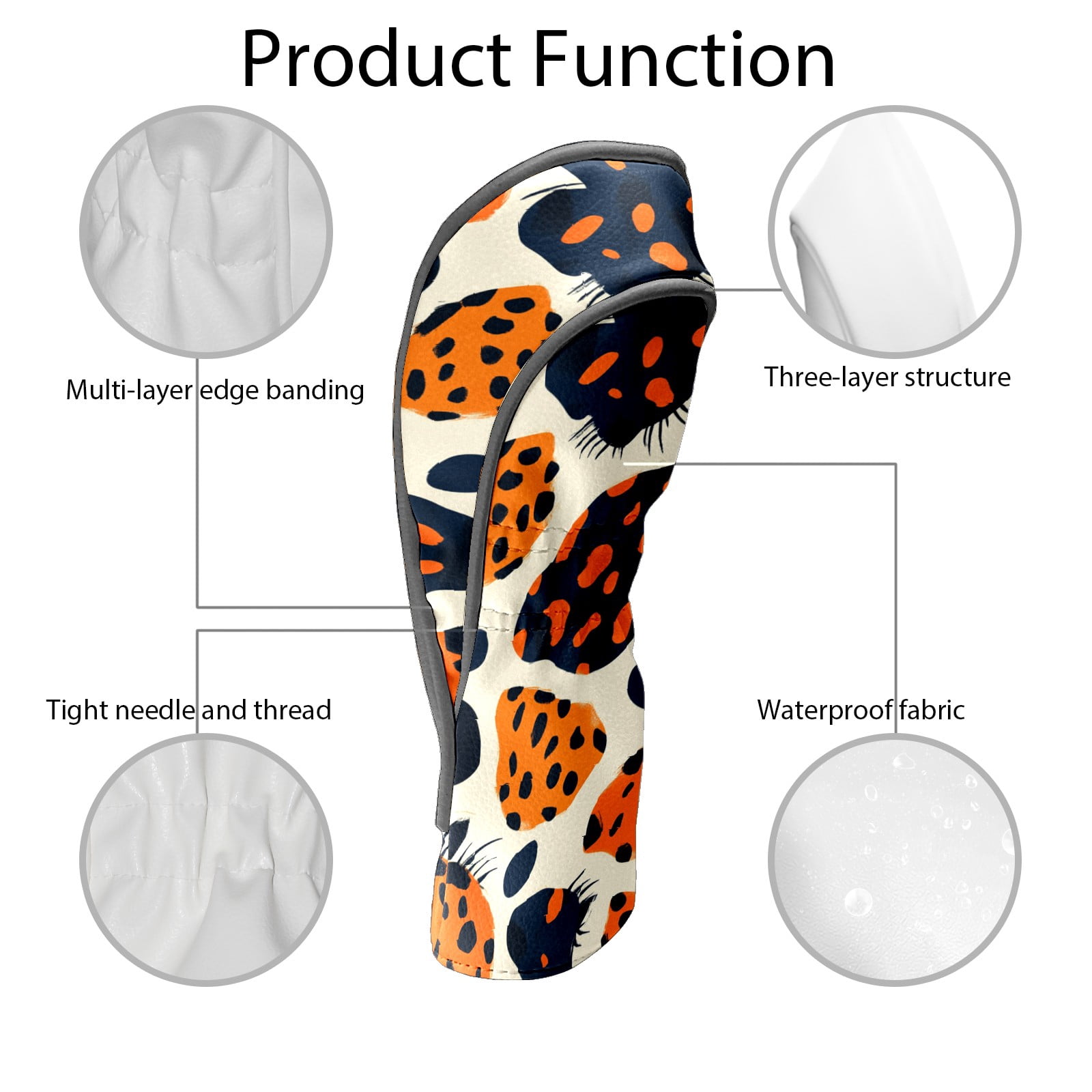 Golf Club Covers PU Leather Waterproof Head Covers for Fairway Woods Hybrids Leopard Print
