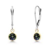 Gem Stone King 14K Two Tone Gold Green Mystic Topaz Earrings for Women | 1.10 Cttw | Gemstone November Birthstone | Round 5MM