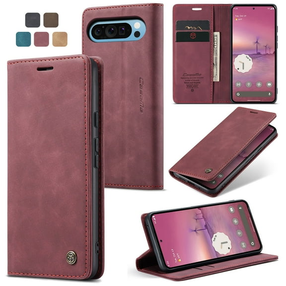 Decase for Google Pixel 9 Pro XL Case, PU Leather Wallet Case with Card Holder Slot and Magnetic Closure Flip Fold Shockproof Phone Case for Google Pixel 9 Pro XL,Winered