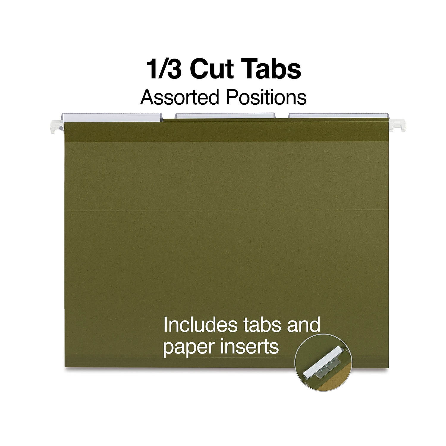 Staples Reinforced Recycled Hanging File Folder 3-Tab Letter Size Standard Green 50/Carton
