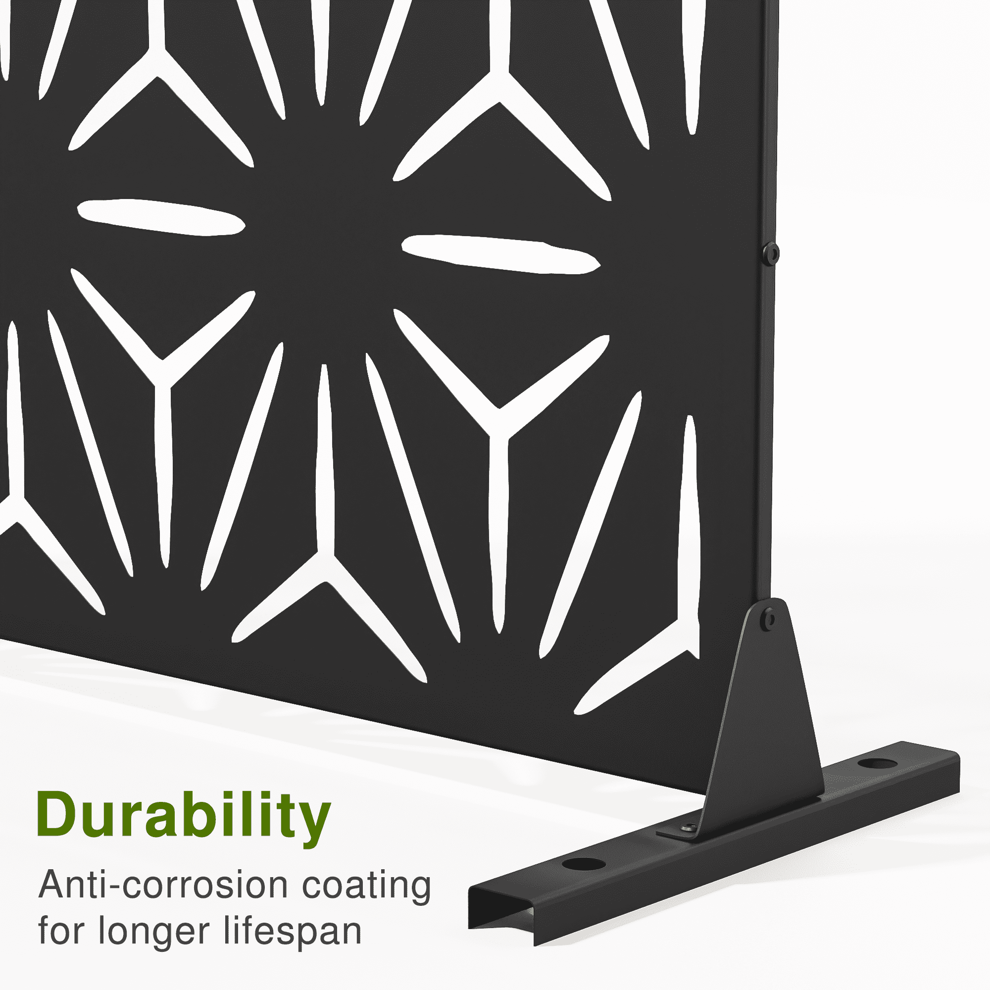 MAYEERTY Folding Privacy Screen – Heavy-Duty Galvanized Steel Panel,Snowflake,Black