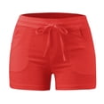 thumbnail image 4 of Womens Shorts Ladies Summer Elastic Waist Drawstring Cotton Comfy Beach Short Pants With Pockets Red XL, 4 of 6